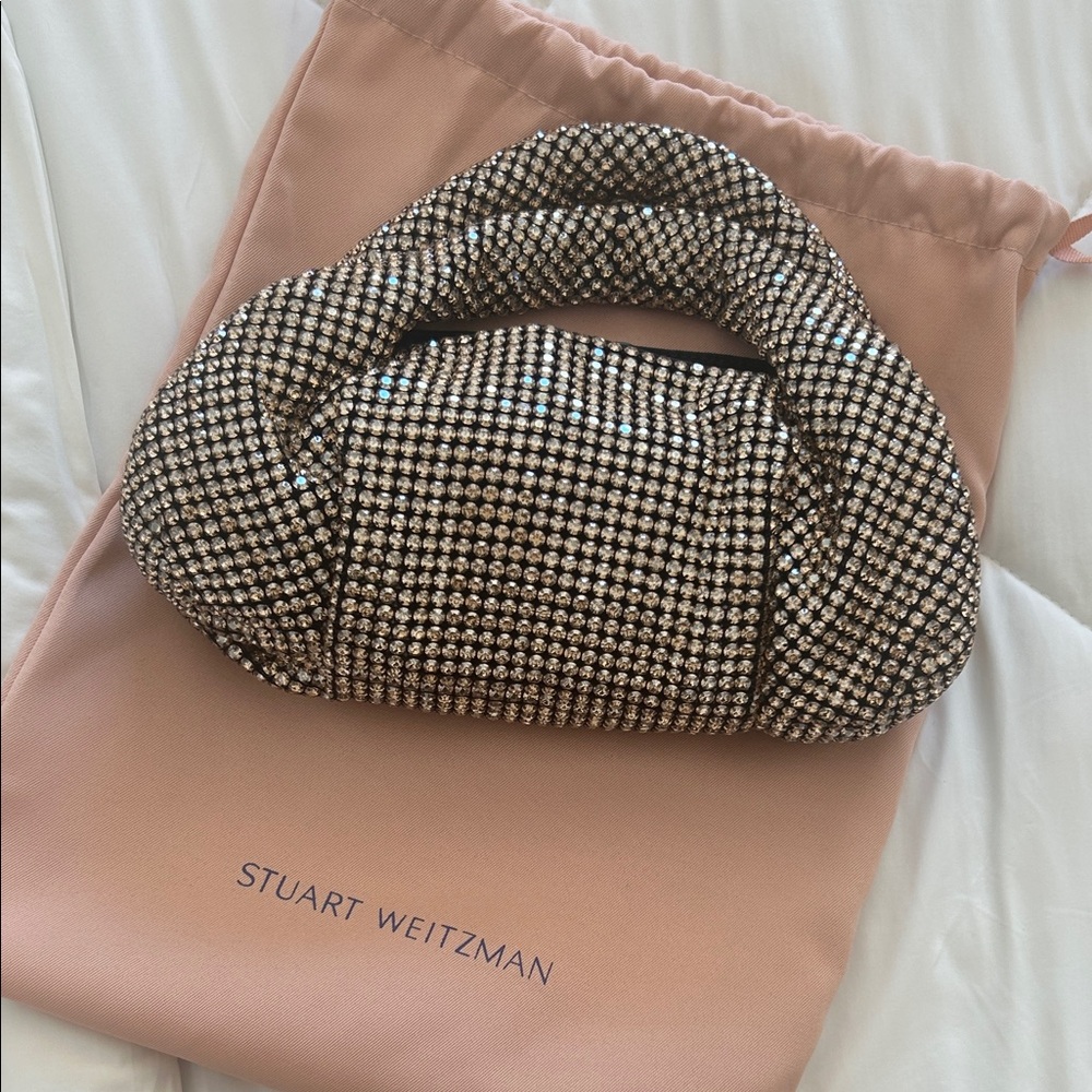 Stuart Weitzman Crystal Knotted Handle Evening Clutch - Silver/Black